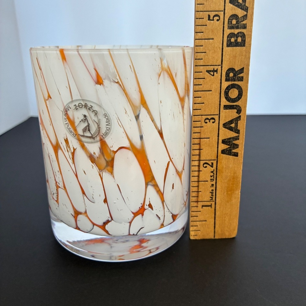 Zorza Glass Tumbler White Orange Hand Made Poland Art Glass MCM Barware - Picture 7 of 7